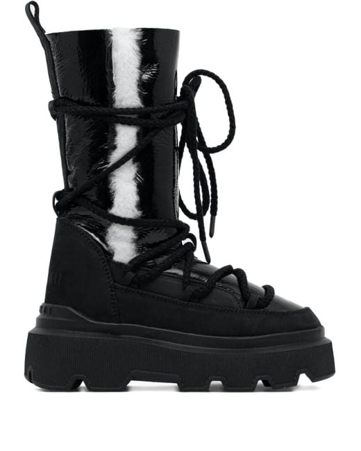 Inuikii Black Lace-Up Patent Combat Boots