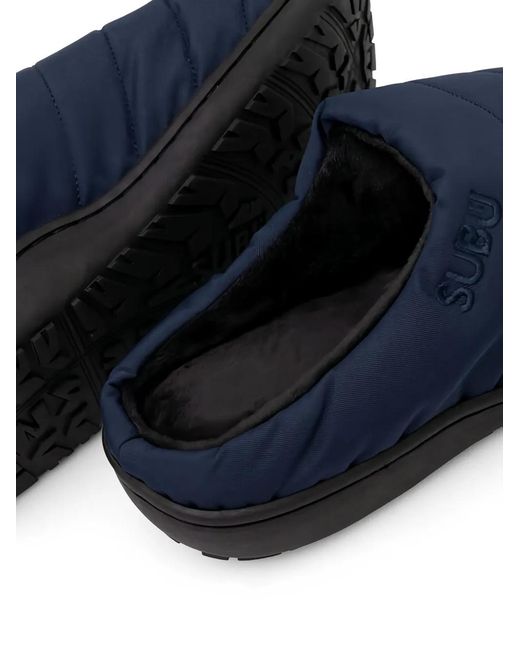 SUBU Blue Nannen F-Line Quilted Logo-Detail Slippers