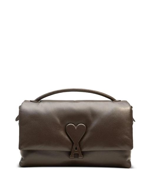 AMI Brown Voulez-Vous Appliqué-Logo Shoulder Bag