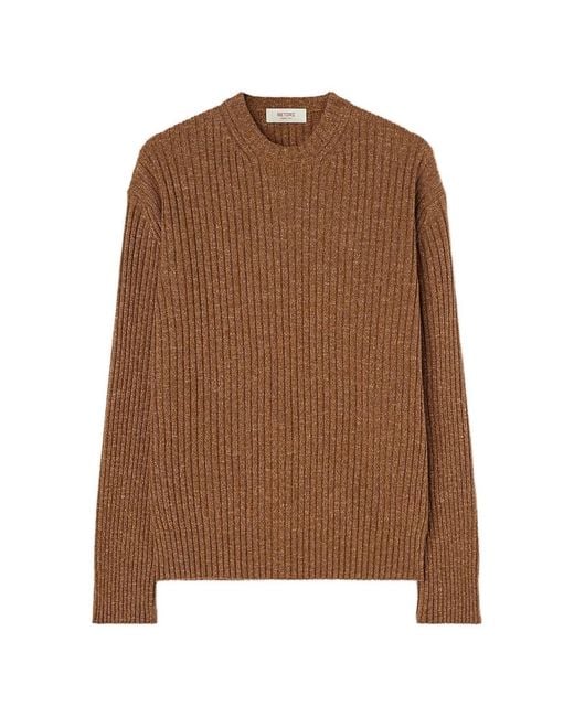 RETORI Brown Ribbed-Knit Crew-Neck Sweater
