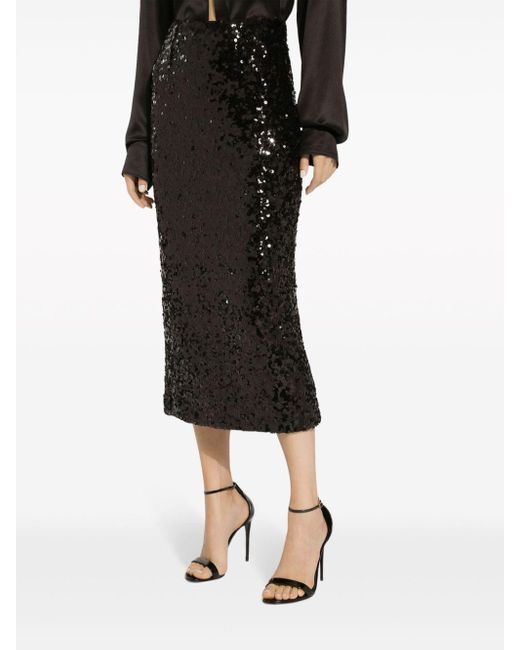 Falda de tubo midi con lentejuelas Dolce & Gabbana de color Black