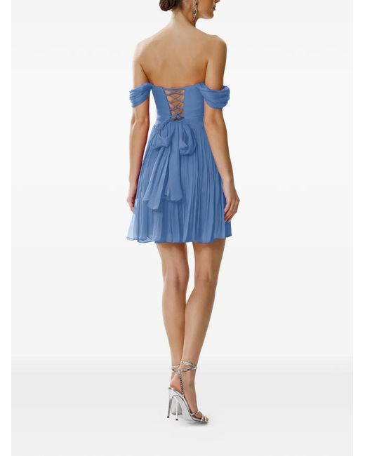 Framboise Blue Robe Courte En Soie Khalesi À Épaules Dénudées