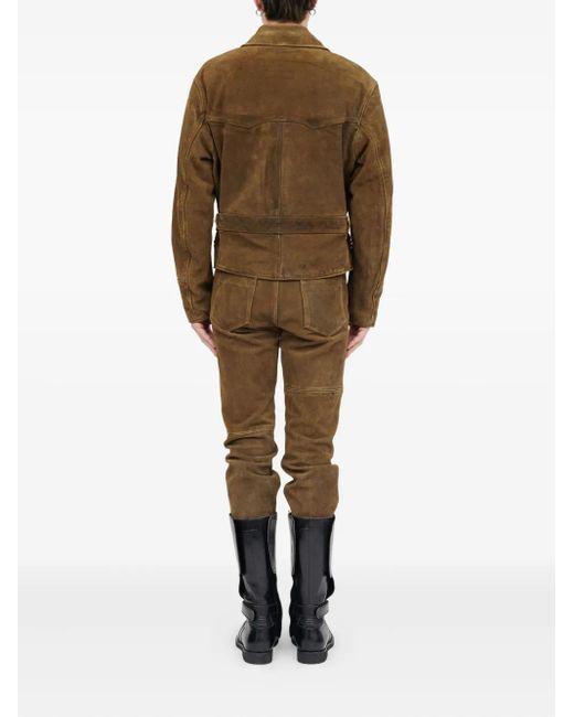 MM6 by Maison Margiela Brown Belted Asymmetrical-Zip Leather Jacket for men