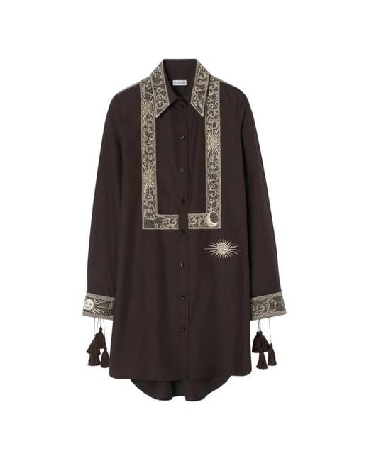 Burberry Brown Embroidered Silk Shirt Dress