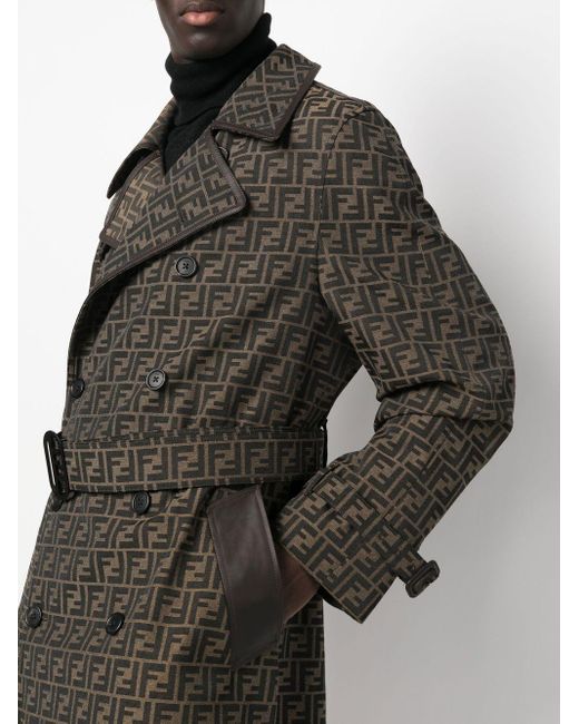Fendi Black Ff Jacquard Double-breasted Trench Coat for men