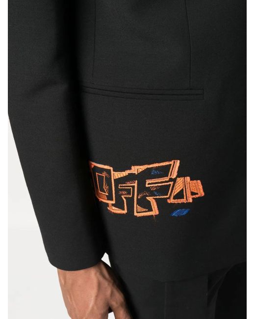Off-White c/o Virgil Abloh Black Graffiti Logo Blazer With Faux Tie for men