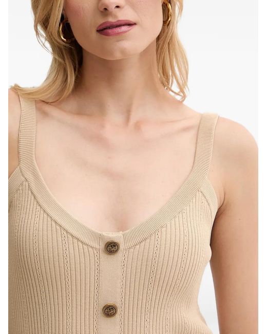 Guess Natural Emmie Button Ribbed Top