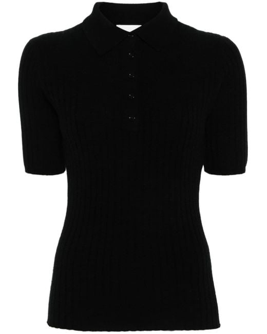 Allude Black Ribbed-knit Cashmere T-shirt