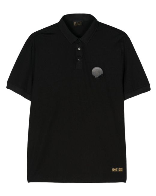EA7 Black Appliqué-logo Polo Shirt for men