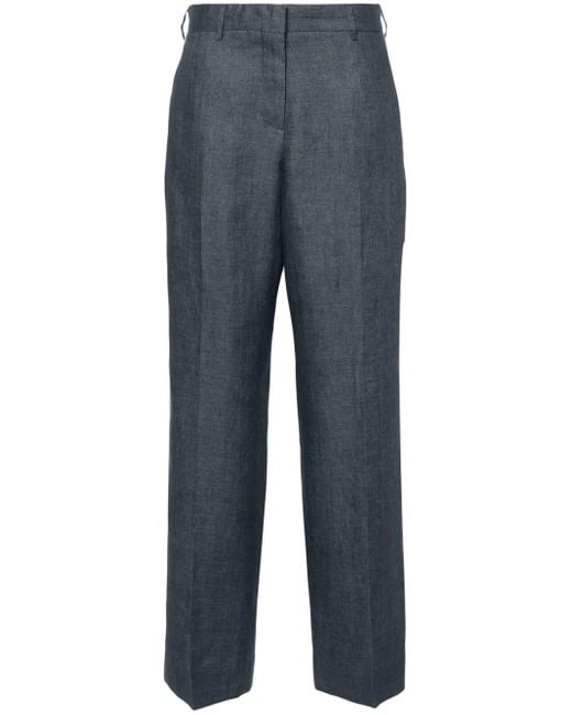 Palm Angels Blue Linen Side-Stripe Straight-Leg Trousers