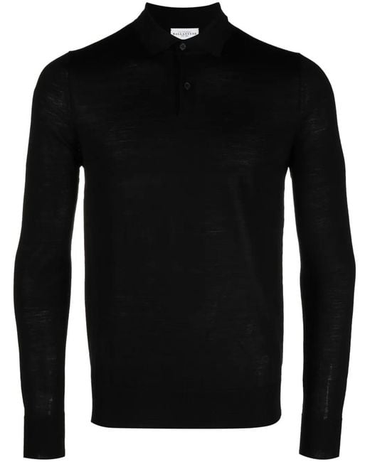 Ballantyne Black Fine-Knit Wool Polo Shirt for men