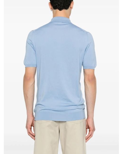 Kiton Blue Chevron-Detail Fine Ribbed Polo Shirt for men