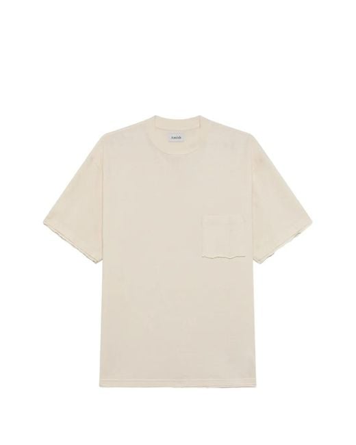 AMISH White Chest-Pocket Raw-Edge T-Shirt for men