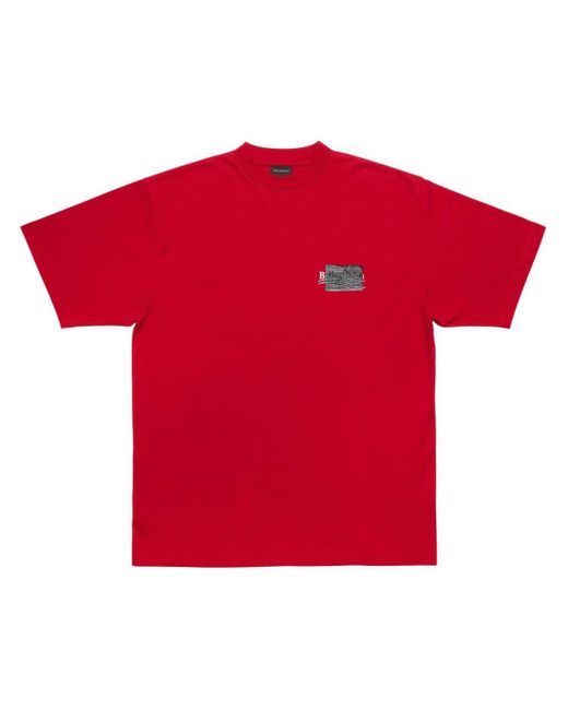 メンズ Balenciaga ロゴ Tシャツ Red