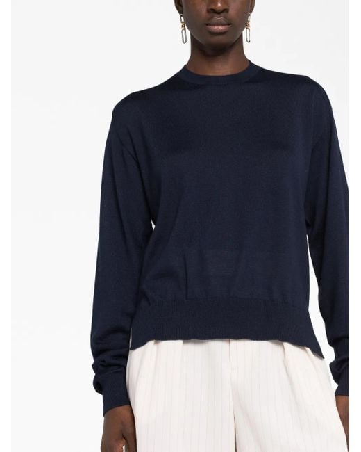 Jil Sander Blue Ribbed Crew Neck Jumper