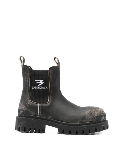 Balenciaga Black Strike Logo Chelsea Boots for men