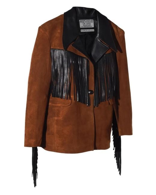Dan Cassab Brown Patsy Fringe-Trim Suede Jacket