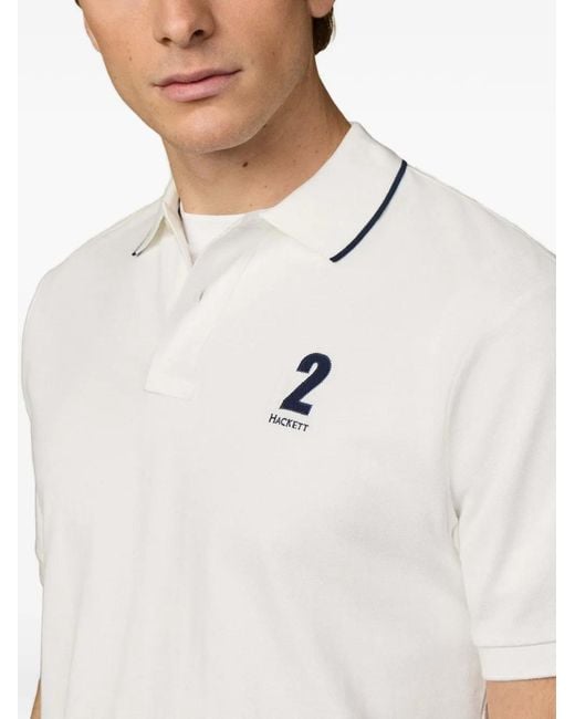 Hackett White Tipped-Trim Piqué-Knit Polo Shirt for men