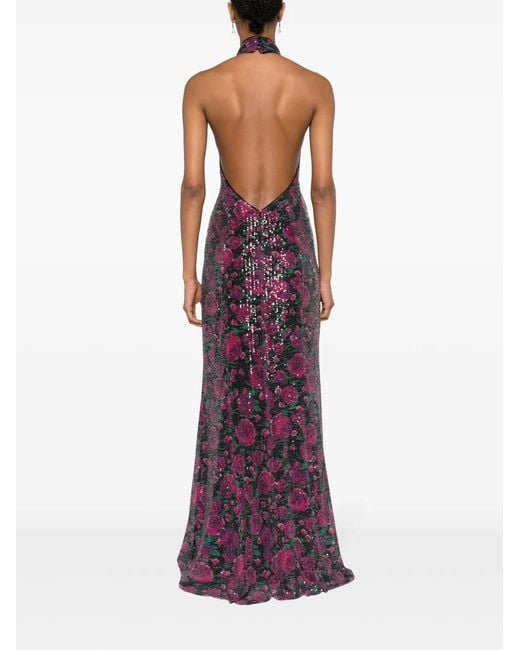 ROTATE BIRGER CHRISTENSEN Purple Rose-Pattern Sequin Maxi Dress