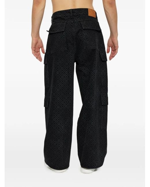 Casablanca Black Monogram-Pattern Cargo Jeans for men