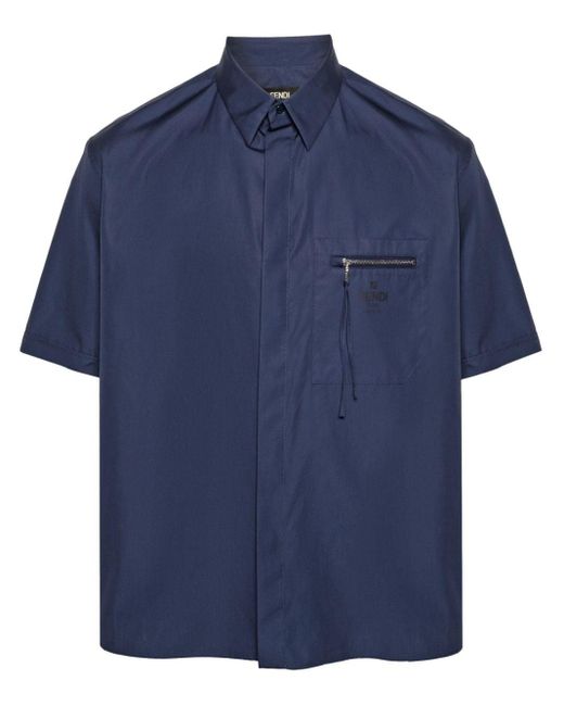 Short-sleeve cotton shirt Fendi de hombre de color Blue