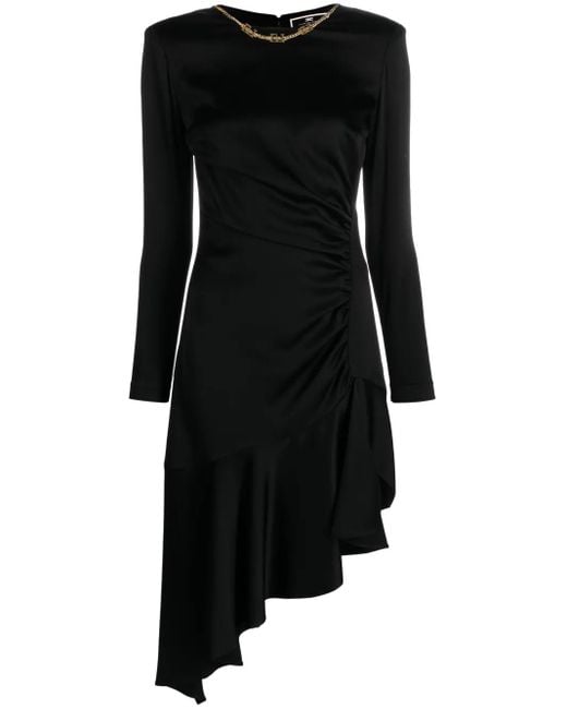 Elisabetta Franchi Black Chain-Embellished Asymmetric Crepe Dress