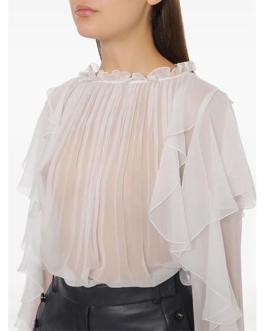 Alberta Ferretti White Ruffle-Detailing Blouse