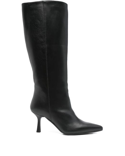 Botas altas con tacón de 80 mm GISÉL MOIRÉ de color Black
