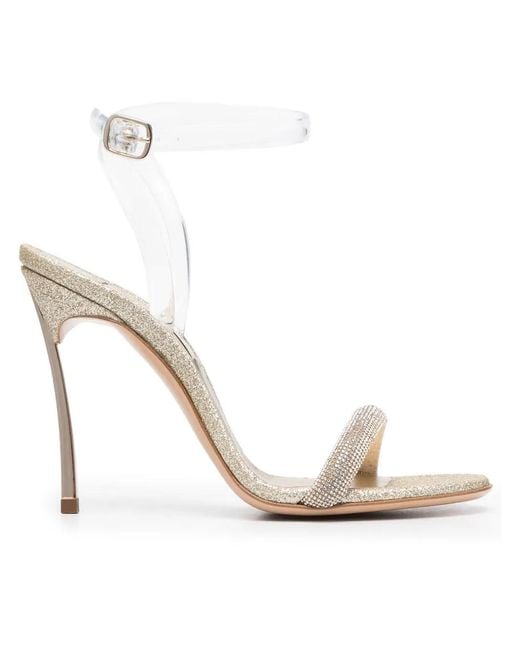 Casadei White Transparent High Heel Sandals With Glitter Finish