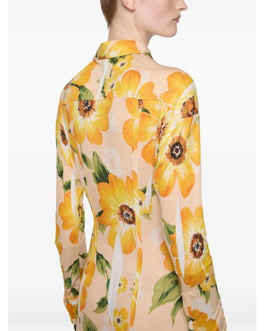 Acne Yellow Floral-Print Midi Dress