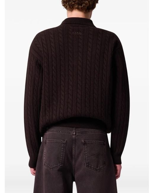 MSGM Purple Cable-Knit Polo Shirt for men