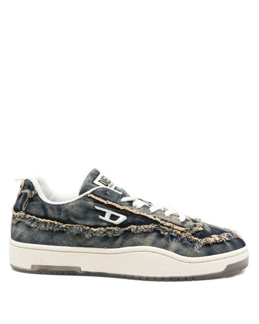 DIESEL Blue Frayed Denim Sneakers for men