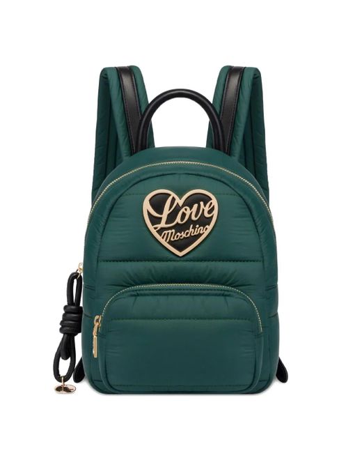 Love Moschino Green Quilted Heart-Plaque Backpack