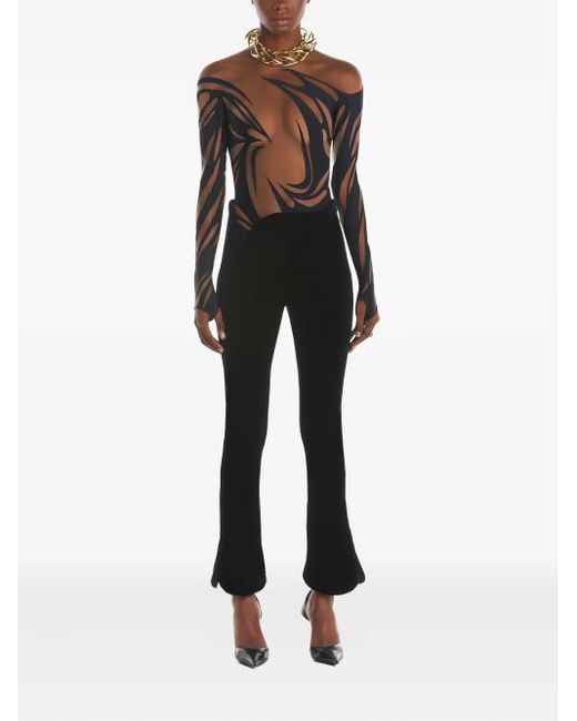 Mugler White Abstract-Print Long-Sleeve Bodysuit