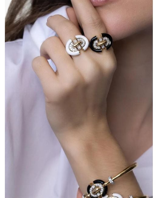 David Webb Metallic Unity Ring Mit Diamant Und Emaille
