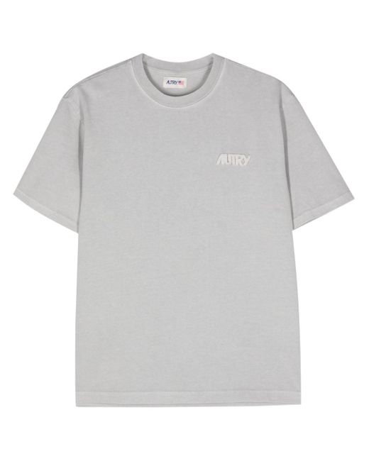Autry Gray Logo-embroidered Cotton T-shirt for men