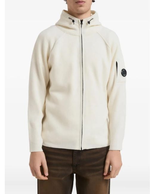 C P Company White Logo-Detail Zip-Up Hoodie for men