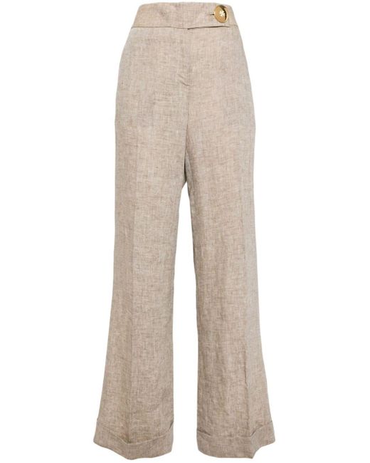 Tory Burch Natural Linen Flared Trousers