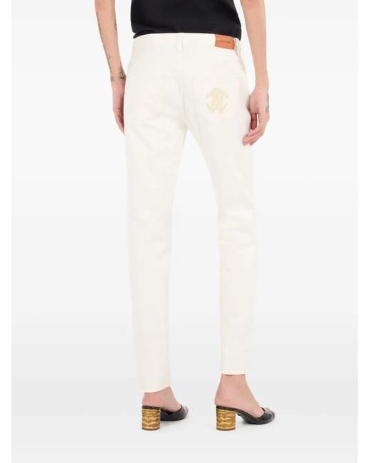Roberto Cavalli White Python-Print Jeans