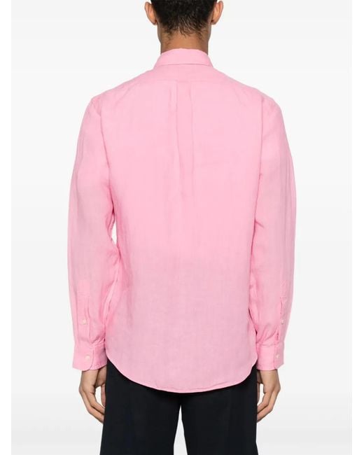Polo Ralph Lauren Pink Polo Pony-Embroidered Linen Shirt for men
