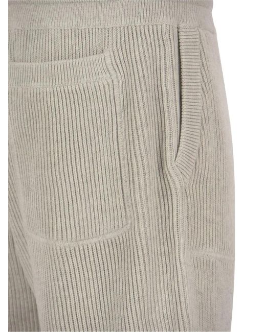Brunello Cucinelli Natural Ribbed-Knit Track Pants for men