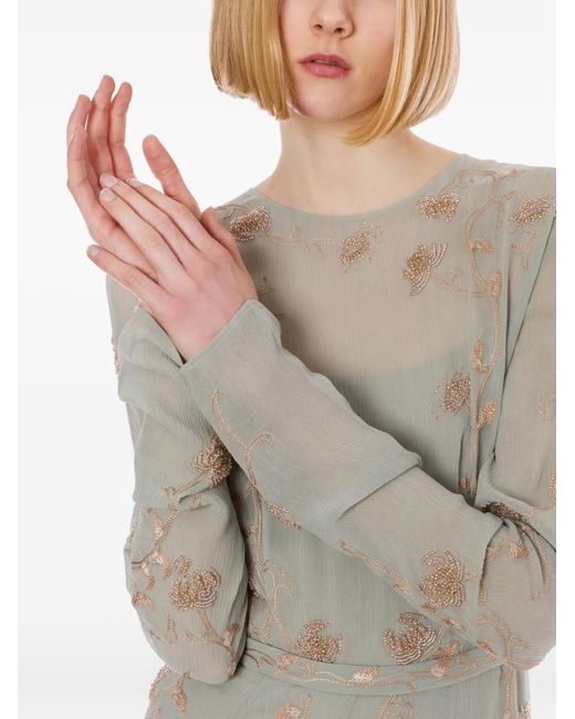 Alberta Ferretti Gray Floral-Embroidered Dress