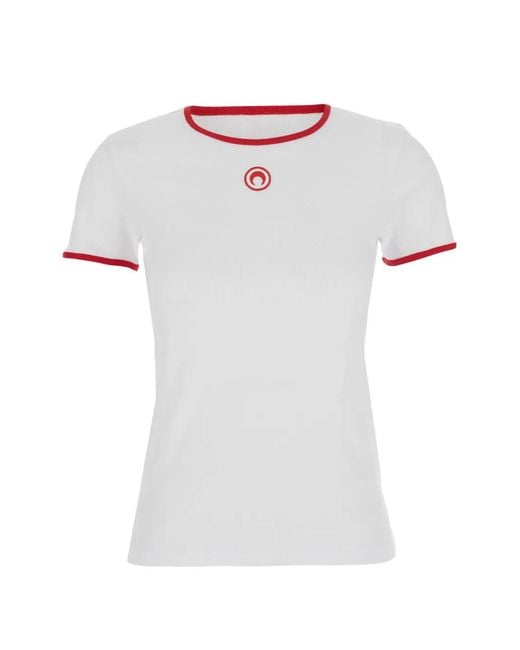 MARINE SERRE White Embroidered Trim T-Shirt