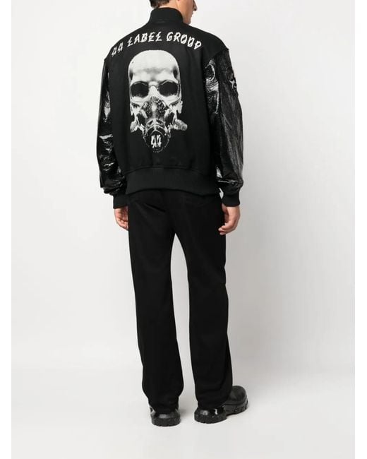 44 Label Group Black Grad Logo-Patch Bomber Jacket for men