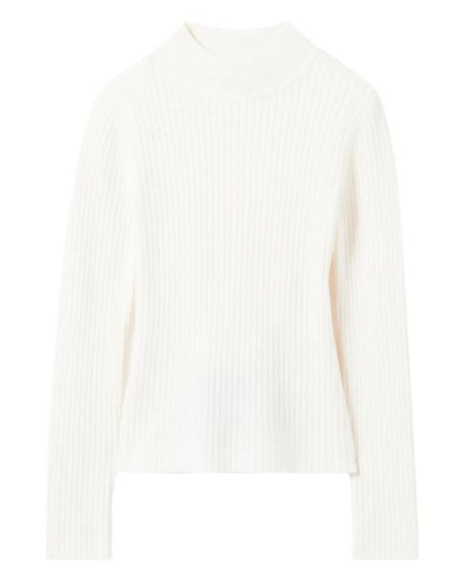 Claudie Pierlot White Ribbed-Knit Mock-Neck Top