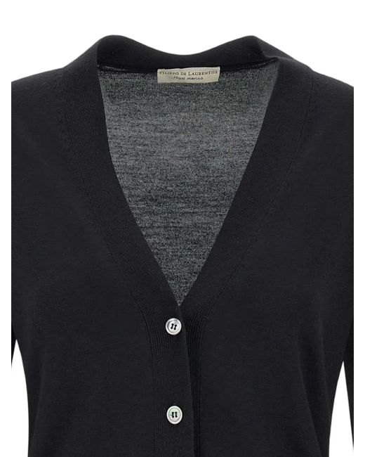 FILIPPO DE LAURENTIIS Black V-Neck Ribbed Cardigan for men