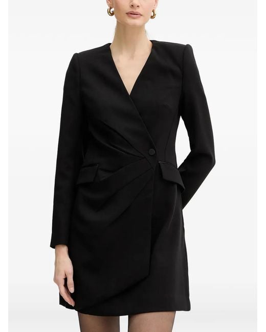 Morgan Black V-Neck Single-Breasted Mini Dress