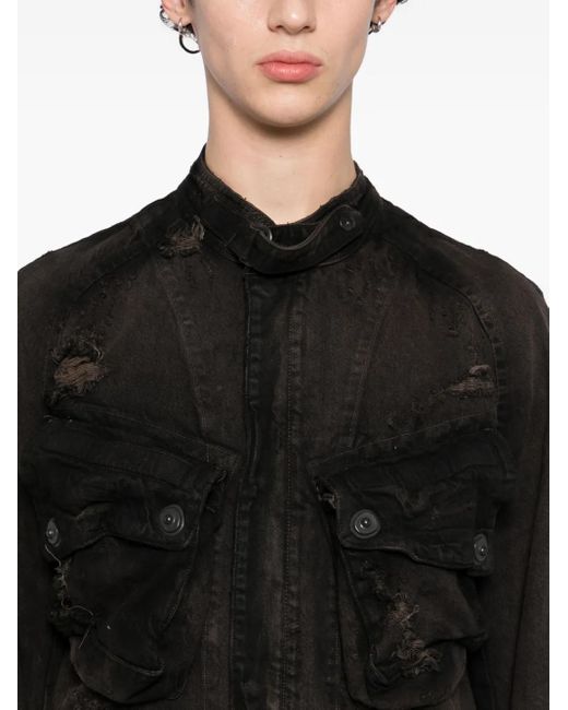 Julius Black Distressed-Effect Denim Jacket for men