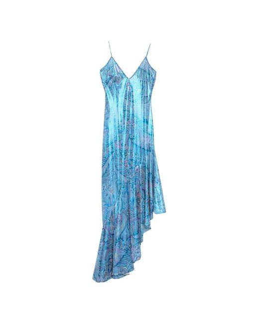 Etro Midi-jurk Met Paisley-motief En Ruches in het Blue