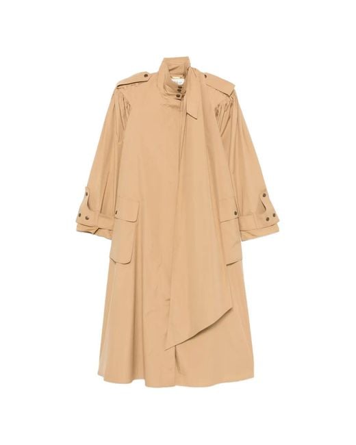 Chloé Natural High-Neck Scarf Gathered Trench Coat